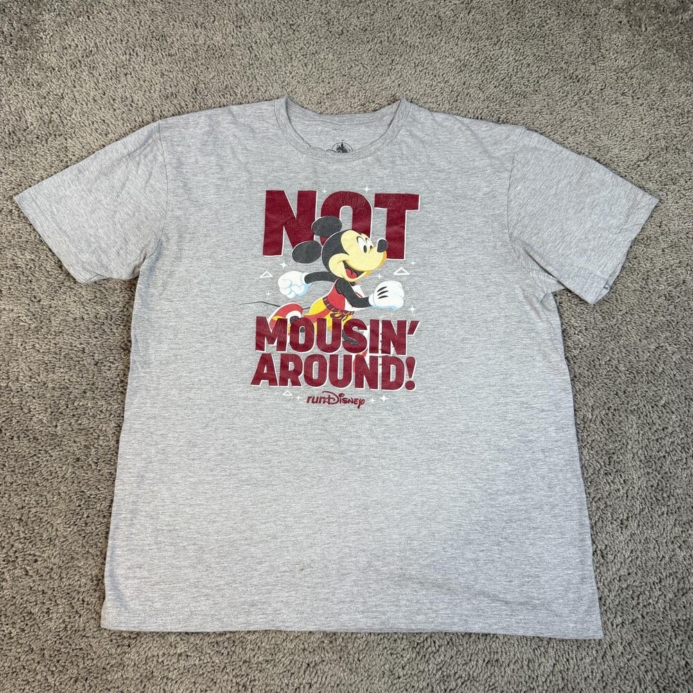 Disney Shirt Mens L Gray Mickey Mouse Not Mousin' Around Graphic RunDisney